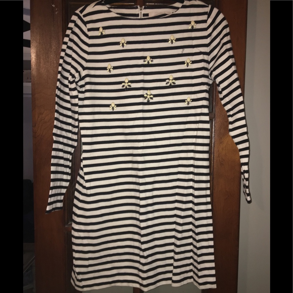 Black and white striped and beaded LOFT shift